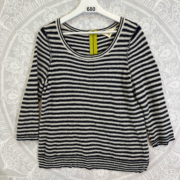 COPY - ADORABLE ART TO WEAR TOP SIZE L LARGE STRIPE CREAM BLACK EUC SWEATER SHIโฆ - Picture 3 of 13
